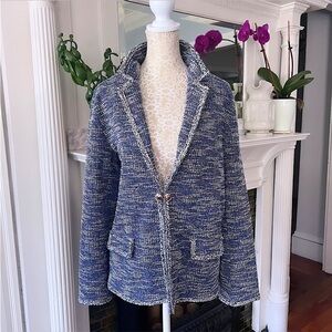 JEAN-PIERRE Blue & White Lightweight Tweed Blazer Size Medium
